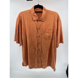 Tommy Bahama Mens Silk Aloha Shirt Orange Textured Palm Leaf Button Up XL